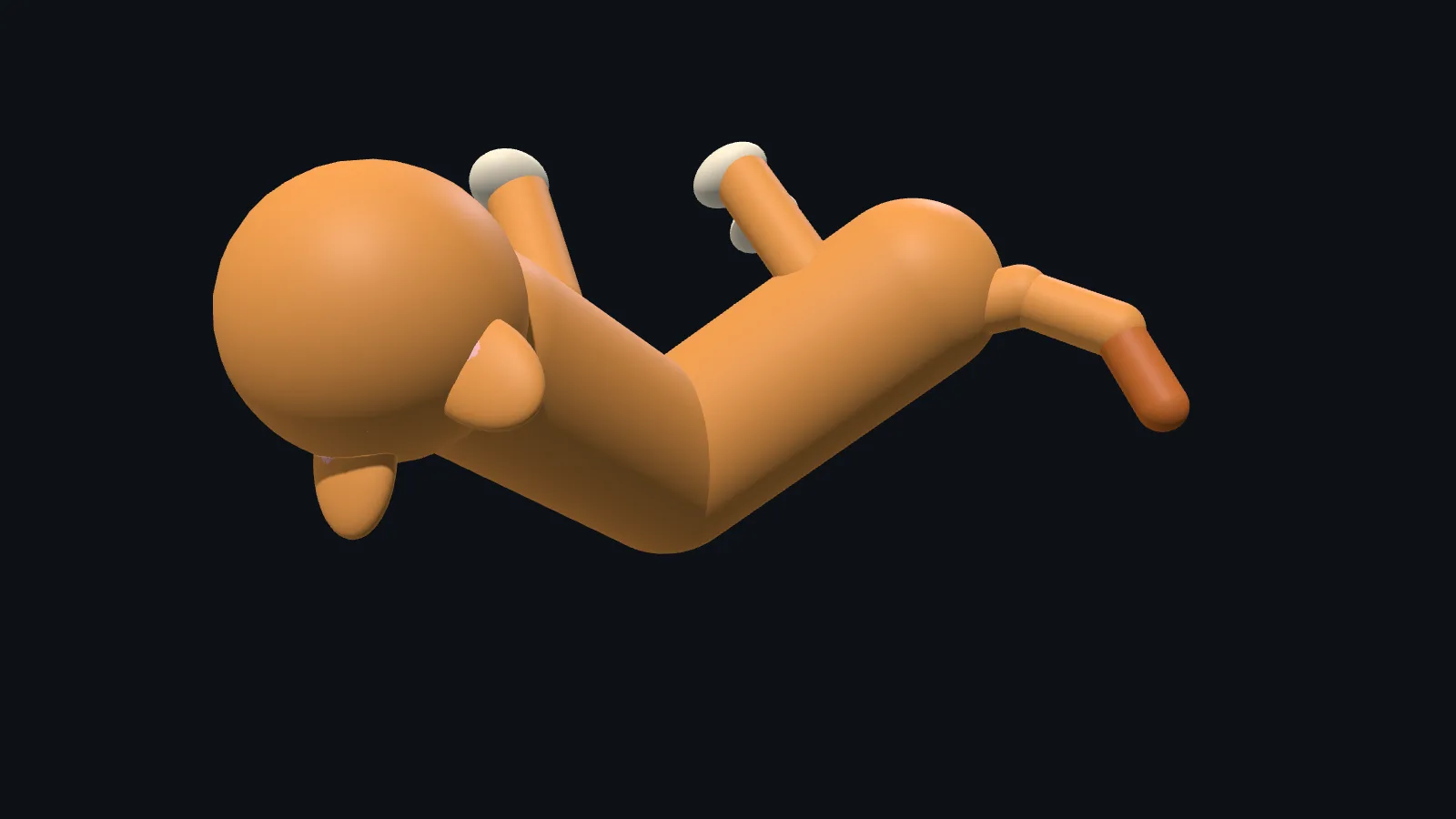 A cartoon cat drawn on two jointed links, bent at the waist and floating in mid-air.